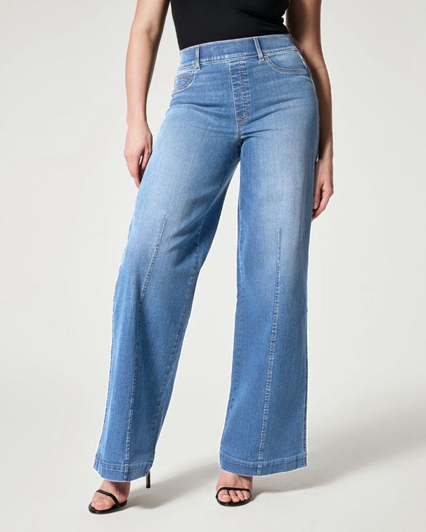 Women's Clothing Wide Leg Mid Waist High Elastic Waist Washed Jeans_ecoleips.com