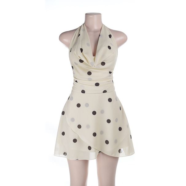 French Retro V-Neck Slim Fit Polka Dot Camisole Summer New Women's Fashion Dress_ecoleips.com