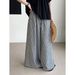 French-Inspired High Waist Wide Leg Pants For Women, Striped Office Casual Trousers With Elastic Waistband, Breathable Cotton Polyester Blend_ecoleips.com