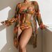 Women's Long Sleeve Swimsuit Two-Piece Set American Style Printed Cover Up Bikini Sexy Vacation Wear_ecoleips.com