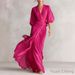 Women's Romantic Deep V Neck Long Dress with Lantern Sleeves Fitted Waist European American Design for Autumn Banquet Socialite Style_ecoleips.com