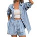 Women's Clothing Women's Casual Two Piece Set Spring Summer Loose Lapel Denim Shirt And Rolled Up Shorts For Formal & Casual For Women_ecoleips.com