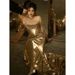 Women's Clothing Gold Evening Dress For Women High Grade Sequined Host One Shoulder Tube Top Toast Dress Bride Fishtail Skirt_ecoleips.com