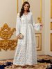 Modest Abaya Dress Elegant V-Neck Abaya Dress – Premium Embellished Muslim Long Sleeve Robe For Dubai & Middle East (White, XS-L)_ecoleips.com