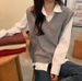 K New Loose Versatile Lazy Style Pullover V-neck Vest No-sleeve Knitted Cardigan Sweater For Women. No Inner Garment And Bag._ecoleips.com