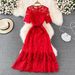 Women's Summer Elegant Crochet Lace Dress Round Neck Beach Vacation Stylish Cross Border Fashion 2023_ecoleips.com