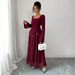 Voya Recommend! Women's Elegant And Simple Long Sleeved High-end Long Skirt Dress, Autumn And Winter Elegant And Fashionable Long Skirt_ecoleips.com
