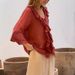Women's Clothing Solid Color V Neck Flying Sleeves Ruffled Row Multi Button Cardigan Curved Hem Top_ecoleips.com