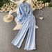 Korean Style Women's Sun Protective Long Sleeved Shirt And High Waisted Wide Leg Trousers Two Piece Set Bamboo Leaf Embroidered Casual Outfit_ecoleips.com