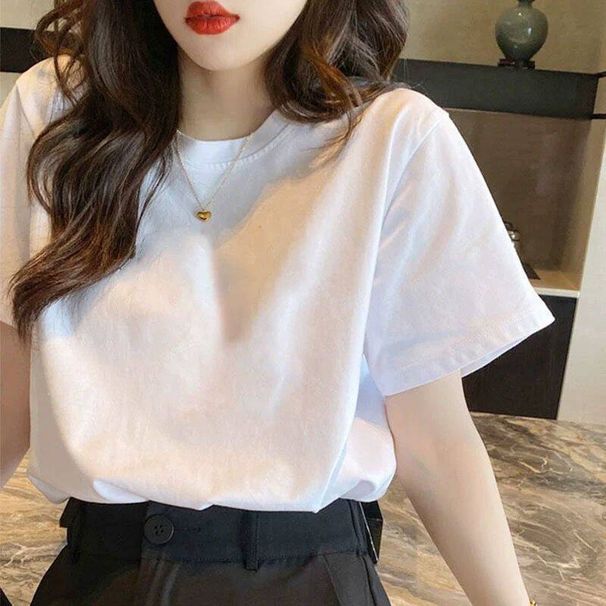 Pure Cotton Short Sleeve T-Shirt For Women, Plus Size, Summer New Style, Loose Fit, Slimming, White Tee, Top, Base_ecoleips.com