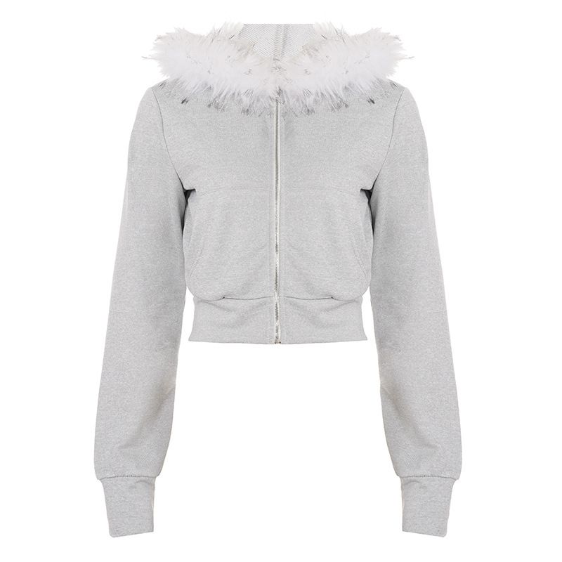 Women's Fur-Trimmed Sweatshirt Jacket - Cozy Streetwear Outerwear For Fall & Winter_ecoleips.com