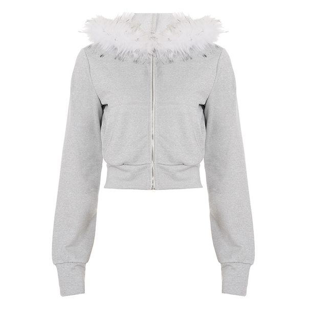 Women's Fur-Trimmed Sweatshirt Jacket - Cozy Streetwear Outerwear For Fall & Winter_ecoleips.com