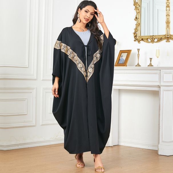 3784 Dubai Loose Muslim Robe Cardigan Women's Batwing Sleeve Dress_ecoleips.com