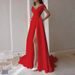 Women's Clothing Chest Wrap Style Ruffled Solid Color Slit Mid Waist Solid Color Temperament Commuter Long Dress_ecoleips.com