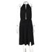 Women's Deep V Neck Backless Halter Neck Dress Sexy Tie up Waist Slit European American Style Casual Dress_ecoleips.com