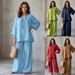 Women's Simple Linen Blend Shirt And Wide Leg Pants Set Crew Neck Loose Fit 2026 New_ecoleips.com