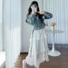 Autumn New Korean Fashion With Strap Cake Skirt And Denim Jacket Two-Piece Set Maternity Dress_ecoleips.com