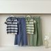 Women's Striped Knit Top & High Waist Wide Leg Pants Set – Spring Two-Piece Suit For Casual & Office Wear_ecoleips.com