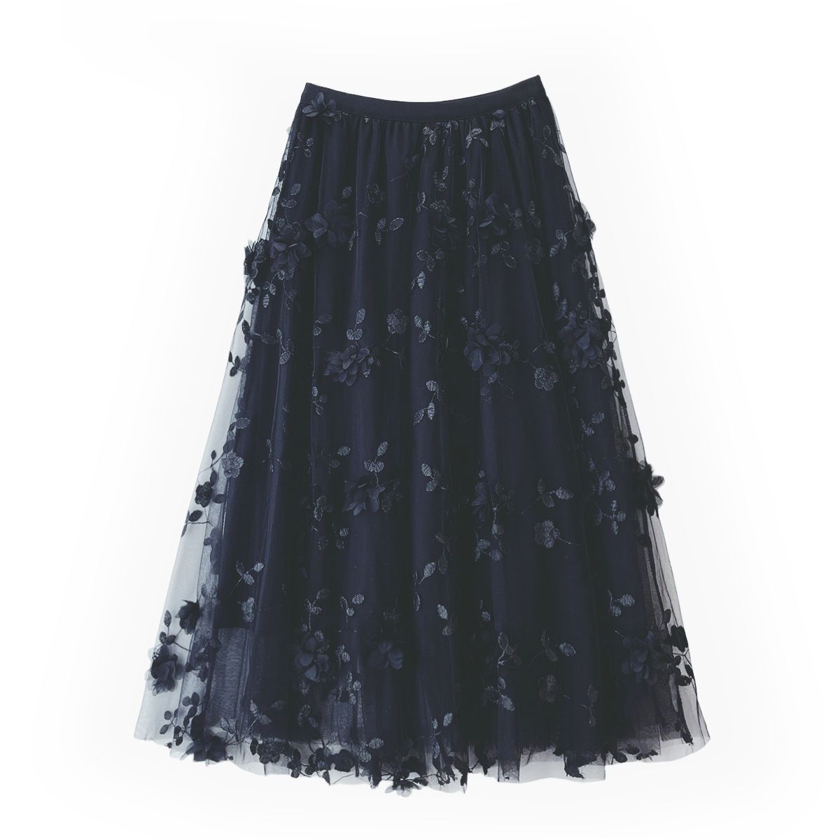K Mesh Embroidered Half Skirt With Gentle Temperament, Medium Length Skirt, Three-dimensional Flower Heavy Yarn Skirt, Small Fresh Fairy Skirt_ecoleips.com
