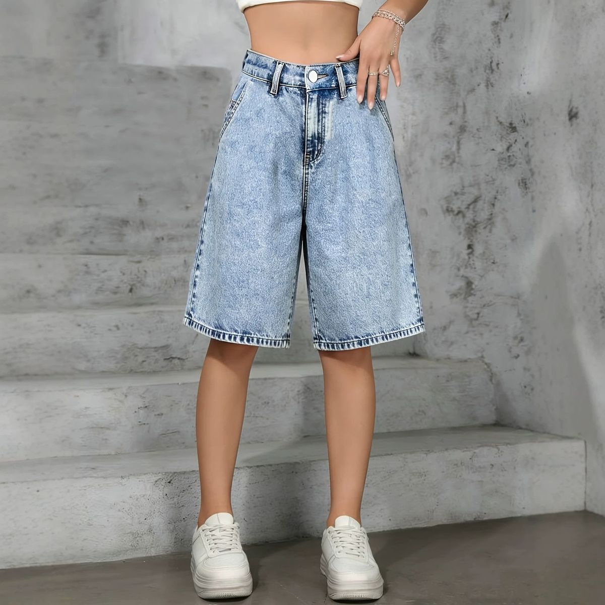 High Waisted Women's Denim Shorts Loose Fit Hip Covering Slimming American Retro Wide Leg Summer Style_ecoleips.com