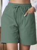 2025s 2025 Summer New Loose Linen Casual Shorts With Pockets Solid Color Plus Size High Waist Wide Leg Pants For Women_ecoleips.com