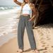 Suitable For All Seasons Clothing 2024 Women's Cotton Linen Casual Vacation Style Elastic Waist Banana Cargo Pants_ecoleips.com