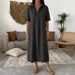 Women's Casual Linen Short Sleeve Polo Dress - Breathable Straight Cut Summer Dress With Comfortable Collar (Multiple Colors & Sizes)_ecoleips.com