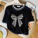 Women's Clothing Design Beaded Round Neck T Shirt Top Ice Silk Knit Sweater_ecoleips.com