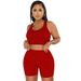 Women's Sporty Two-Piece Set Sleeveless U-Neck Top High-Waisted Shorts Streetwear Gym Ready Stretchy Polyester Spandex_ecoleips.com