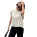 Women's Clothing Women's Sleeveless Sweater Vest Simple Design Contrast Color Bow Tie Top_ecoleips.com