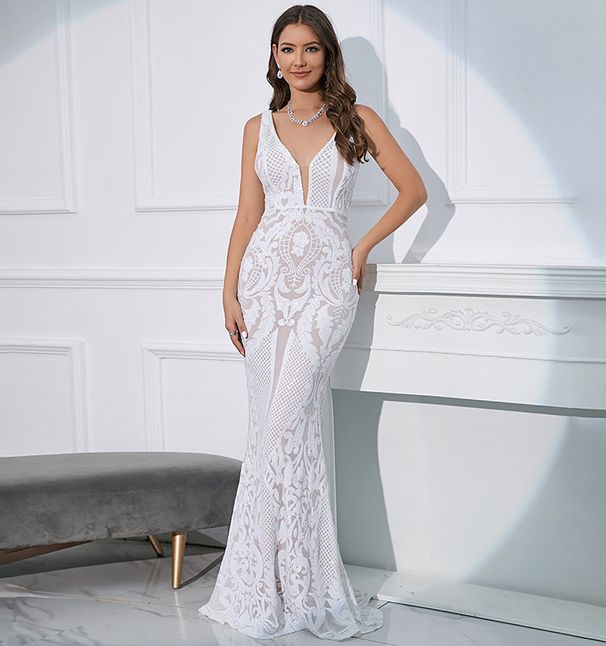 Women's Clothing Popular Sequined Suspender Long Dress,Sequined Dress, Sexy Nightclub Outfit, Wedding Evening Dress_ecoleips.com
