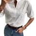 2025 Summer Women's New V-neck Stand Collar Embroidered Lace Blouse Shirt_ecoleips.com