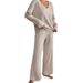 Women's Clothing Autumn And Winter New Two Piece Fashion Casual Straight Pants Temperament Loose V Neck Pit Strip Knitted Suit_ecoleips.com