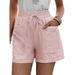 Women's High Waist Casual Fashion Shorts Loose Fit Solid Color Summer Linen Pocket Shorts_ecoleips.com