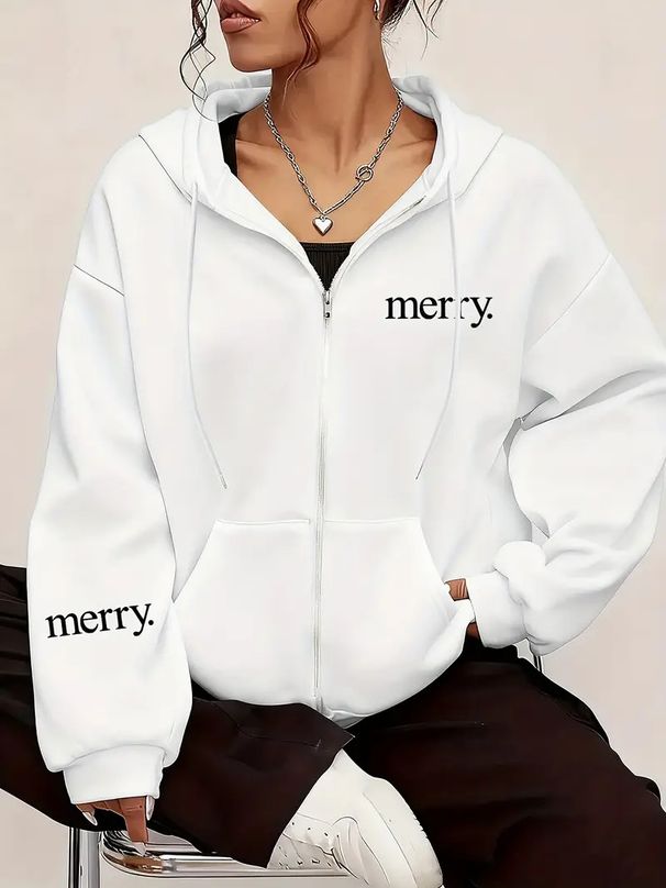 Women's Thick Hooded Zipper Sweatshirt Jacket Autumn Winter Loose Lazy Style Versatile Top New Print_ecoleips.com