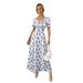 2026 Summer European And American Women's Fashion Square Neck Puff Sleeve French Floral With Fishbone Hem For Vacation_ecoleips.com
