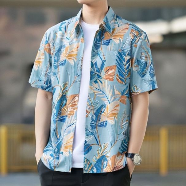 Verve Island Style Short Sleeve Hawaiian Summer Beach Couple Loose Set Unisex Trendy Shirt_ecoleips.com