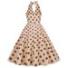 Vintage High-Waisted Polka-Dot Vacation Dress With A Hanger-Style Neckline, Backless Design, And A Flowing Mid-Length Sk_ecoleips.com