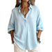 Women's Clothing Women's Fall Long Sleeve Shirt Collared Casual Loose Fit Solid Color Top Blouse_ecoleips.com