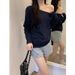 One-word Shoulder Long-sleeved T-shirt Women's 2025 New Autumn Sexy Off-the-shoulder Loose And Pure Slanted Shoulder Top_ecoleips.com