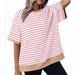 Spring/Autumn Striped And Threaded Loose T-Shirt_ecoleips.com