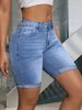 Women's Light Blue Denim Shorts Multi Layered Stretchy Slimming Versatile Mid Length Simple Folded Hem_ecoleips.com