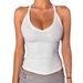 Women's Love Jar Ribbed Sports Vest V Neck Solid Color Top For Sports_ecoleips.com