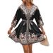 Bold & Beautiful Summer Look New Women's Clothing V Neck Dress Printed Three Quarter Sleeve Tie Waist_ecoleips.com