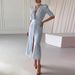 2026 Summer New European And American Women's Clothing, Fashionable And Elegant V-neck Printed Lace Splicing Dress_ecoleips.com