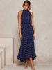 2025 European And American Cross-Border Women's Long Foreign Trade Hot New Halter Neck Polka Dot Print Tie Dress_ecoleips.com