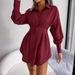Ins Style Real Shot Spring Summer Casual Lantern Sleeve Waist-Cinching Asymmetric Shirt Dress_ecoleips.com