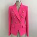 Women's Clothing Celebrity Fashion Metal Lion Head Button Double Breasted Slim Suit Jacket Fluorescent Pink_ecoleips.com