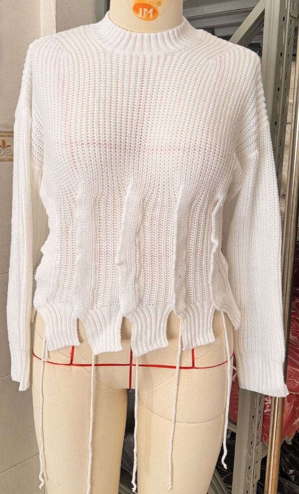2025 European And American Cross-border Women's Clothing New Autumn And Winter Models, Fast Selling, Pleated Fringed Crew Neck Sweater_ecoleips.com