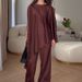 Set High End Design Loose Fitting Shawl Top Two Solid Color Satin Wide Leg Pants Women's Clothing_ecoleips.com